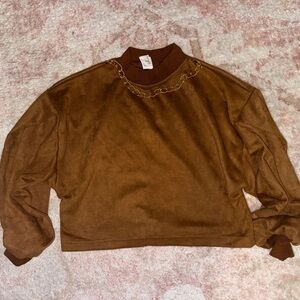 Brown Sweater with Gold Chain Detail